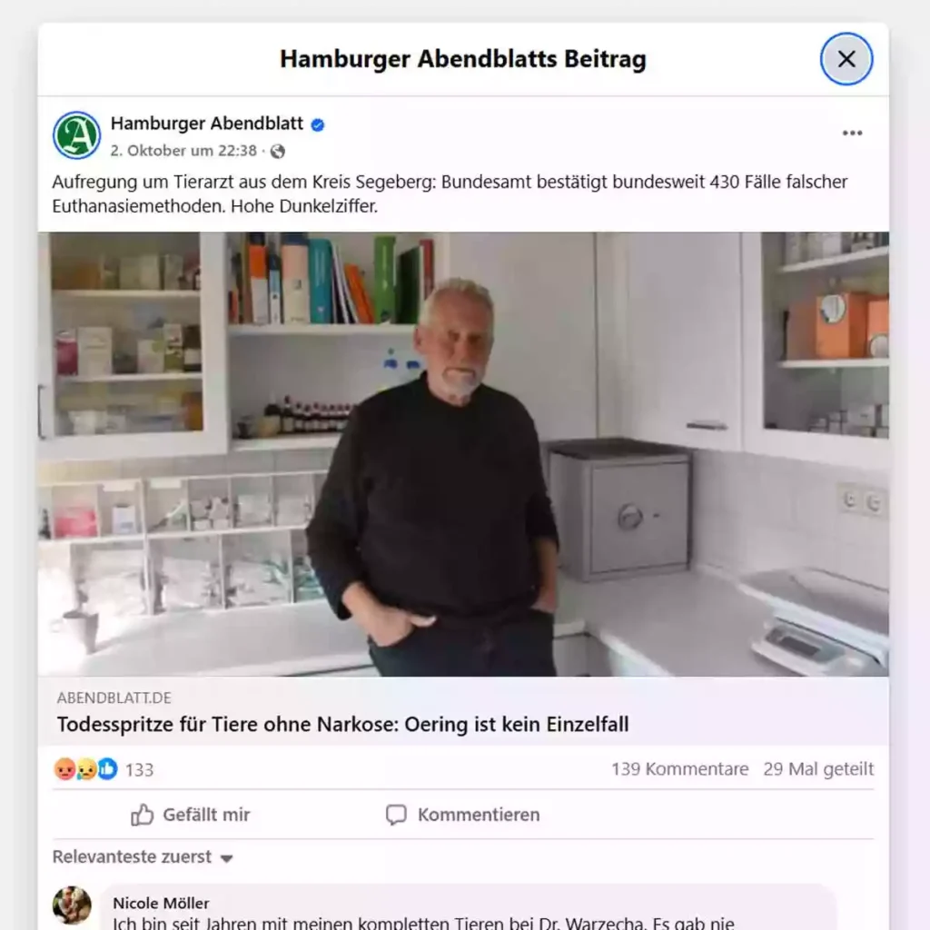 Tierarzt Dr. Matthias Warzecha aus Oering schläferte Tiere mit Spritzen in die Bauchhöhle ein, was ihm schwere Kritik der Tierärztekammer eingebrachte. Foto von © FMG | Burkhard Fuchs